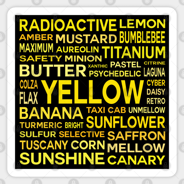 Word Cloud - Shades of Yellow (Black Background) Sticker by inotyler
